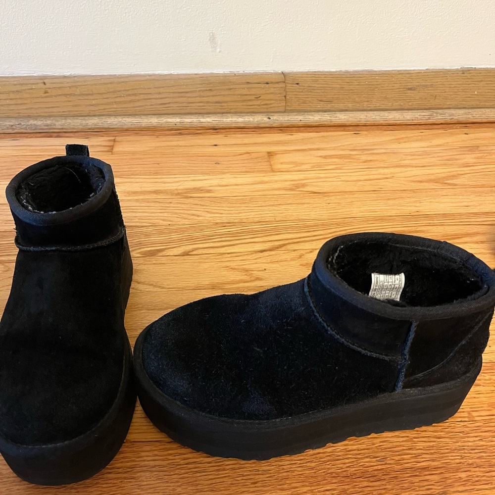 UGG Women's Classic Ultra Mini Platform Black Boots genuine leather